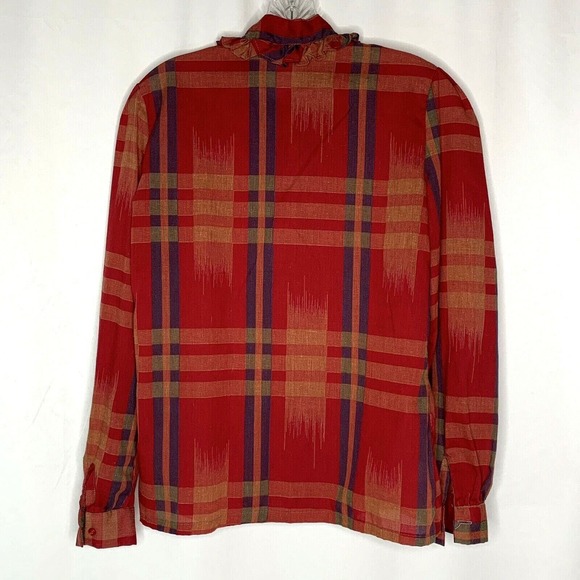Vintage Cheenos Womens Blouse Shirt Size Medium Red Plaid Neck Bow Button Up - Picture 7 of 9